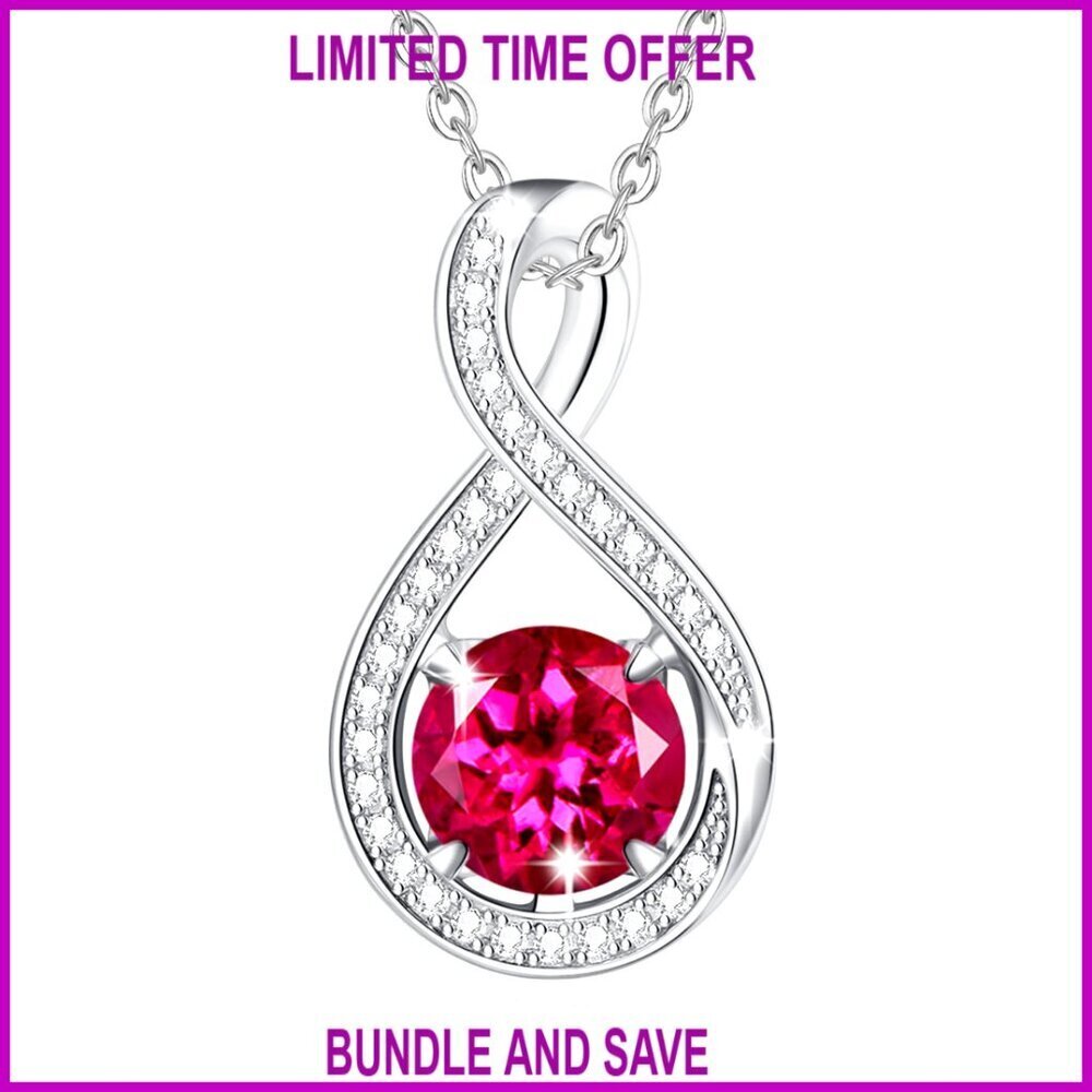 Sterling Silver Infinity Pendant Necklace with Ruby, 17.5+2 Inch Chain